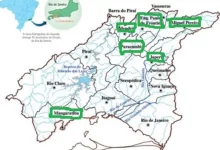 Mapa dos municípios destacados em verde, incluindo Mangaratiba