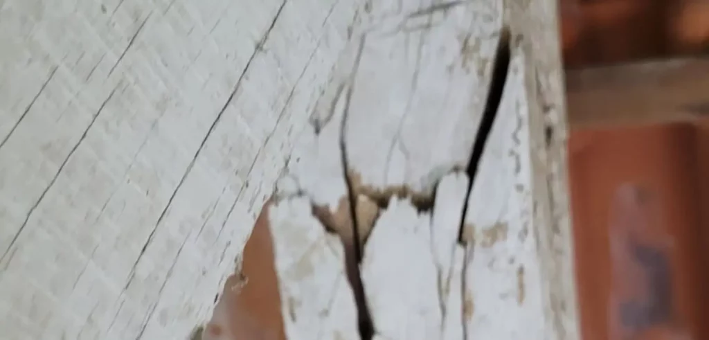 Madeita de sustentação do telhado rachada