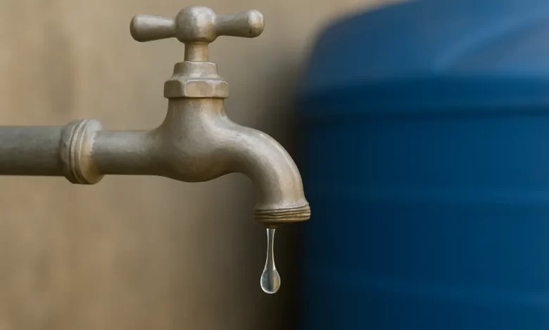 Torneira com um pingo d'água caindo
