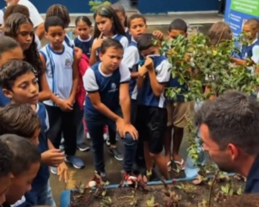 Alunos participam de atividade prática de educação ambiental